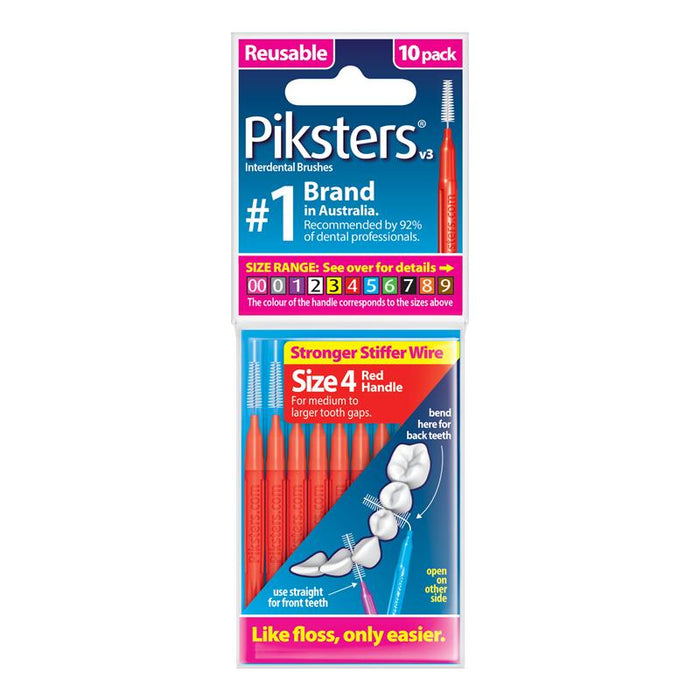 Piksters Interdental Toothbrush Size 4 Red (10 Pack)