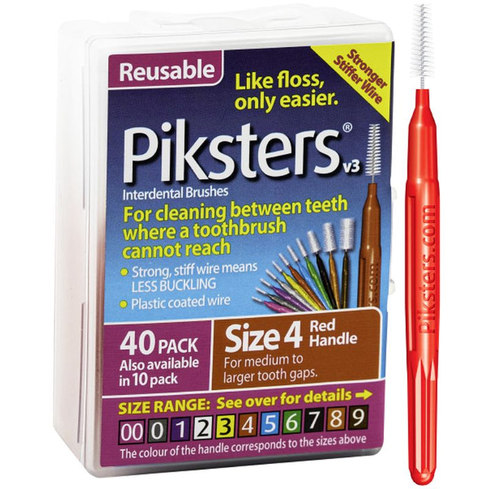 Piksters Interdental Toothbrush Size 4 Red (40 Pack)