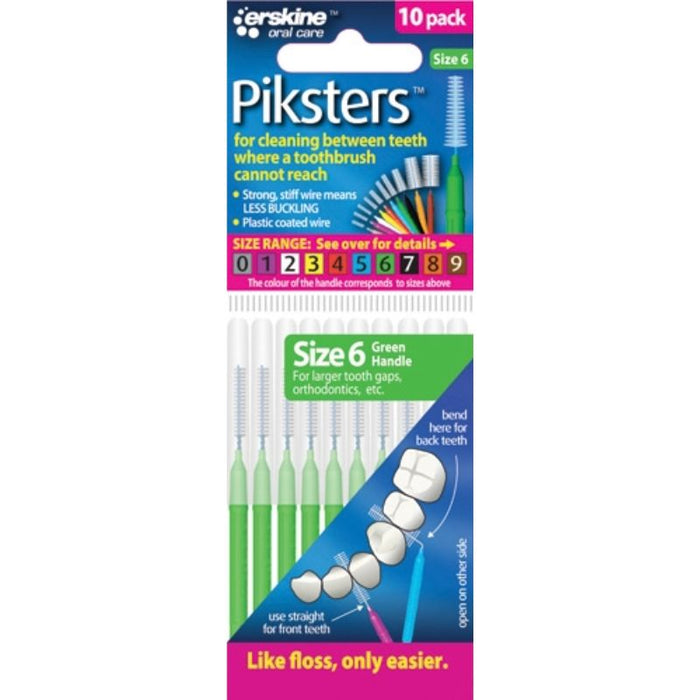 Piksters Interdental Toothbrush Size 6 Green (10 Pack)