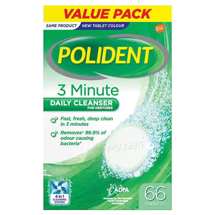 Polident 3 Minute Daily Cleanser Tablets 66 for Dentures