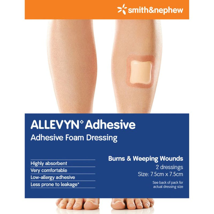 Smith & Nephew ALLEVYN ADHESIVE Foam Dressing 7.5cm x 7.5cm Pk2