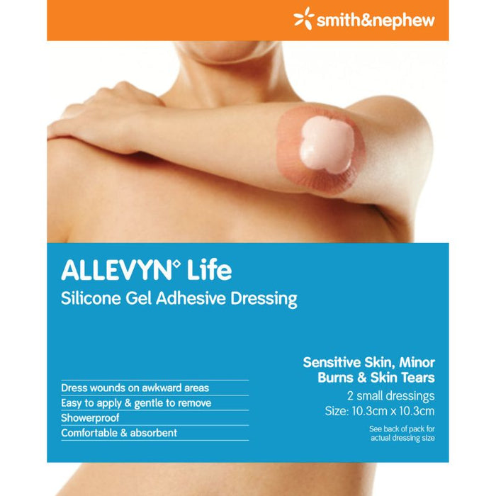 Smith & Nephew ALLEVYN Life Silicone Gel Adhesive Dressing Size: 10.3cm x 10.3cm - 2 Small Dressings