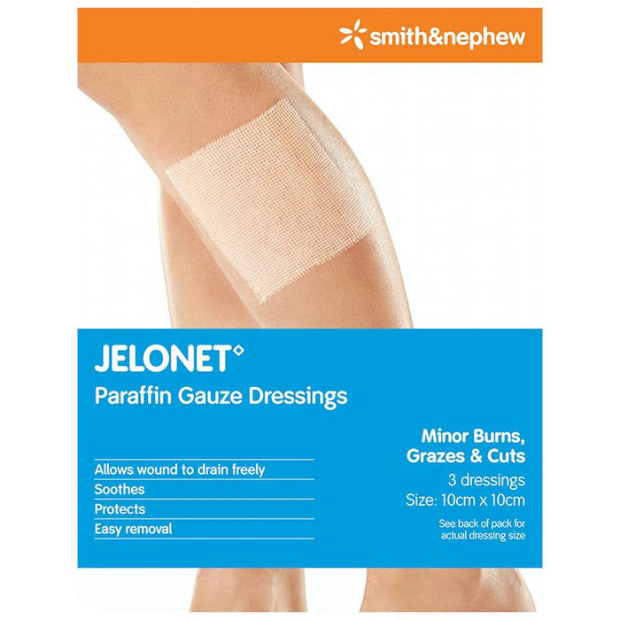 Smith & Nephew JELONET Paraffin Gauze Dressings 10x10cm - 3 Pack