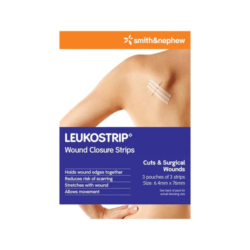 Smith & Nephew LEUKOSTRIP Wound Closure Strips 6.4mm x 76mm - 3 Strips