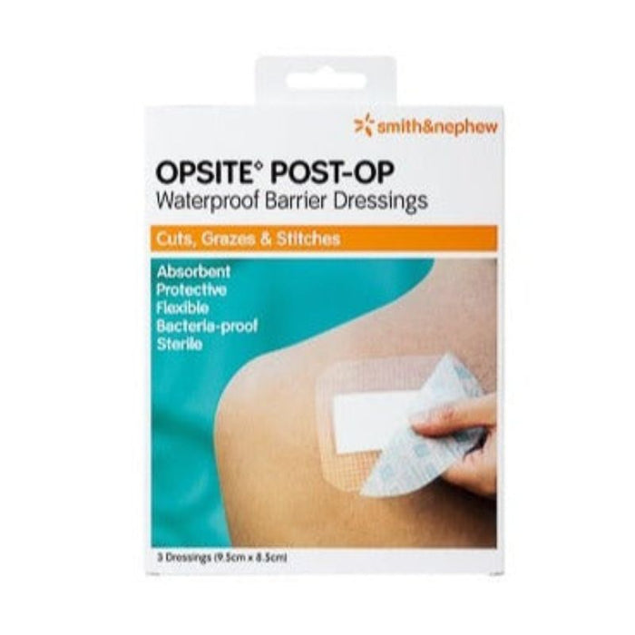 Smith & Nephew OPSITE Post-Op Waterproof Dressings 9.5cmx8.5cm 3 Pack