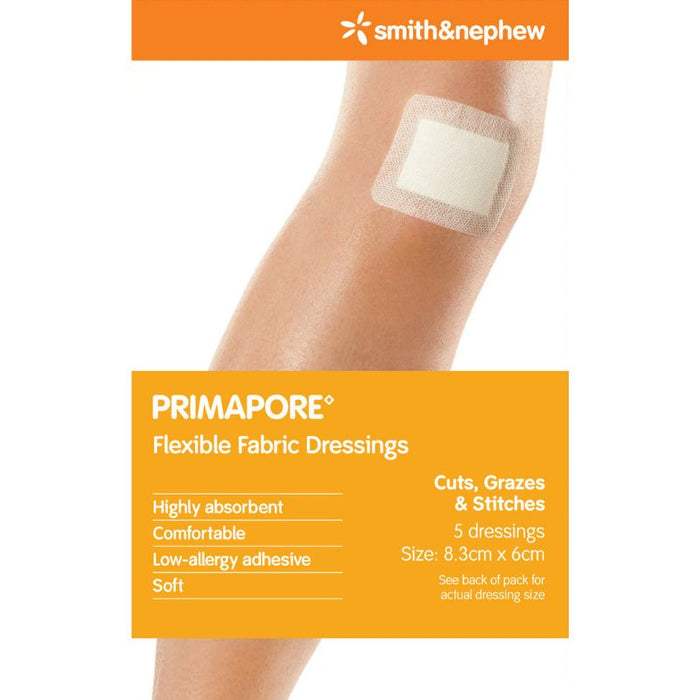 Smith & Nephew PRIMAPORE Flexible Fabric Dressings 8.3cmx6cm 5 Pack