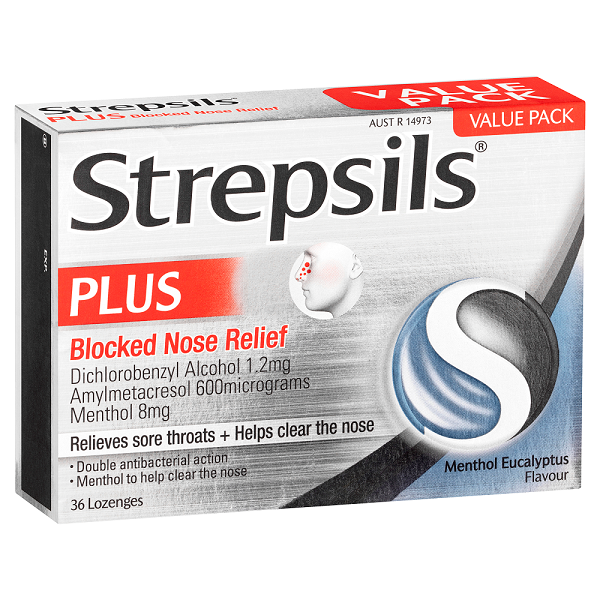 Strepsils Plus Blocked Nose Relief Lozenges 36 - Menthol Eucalyptus