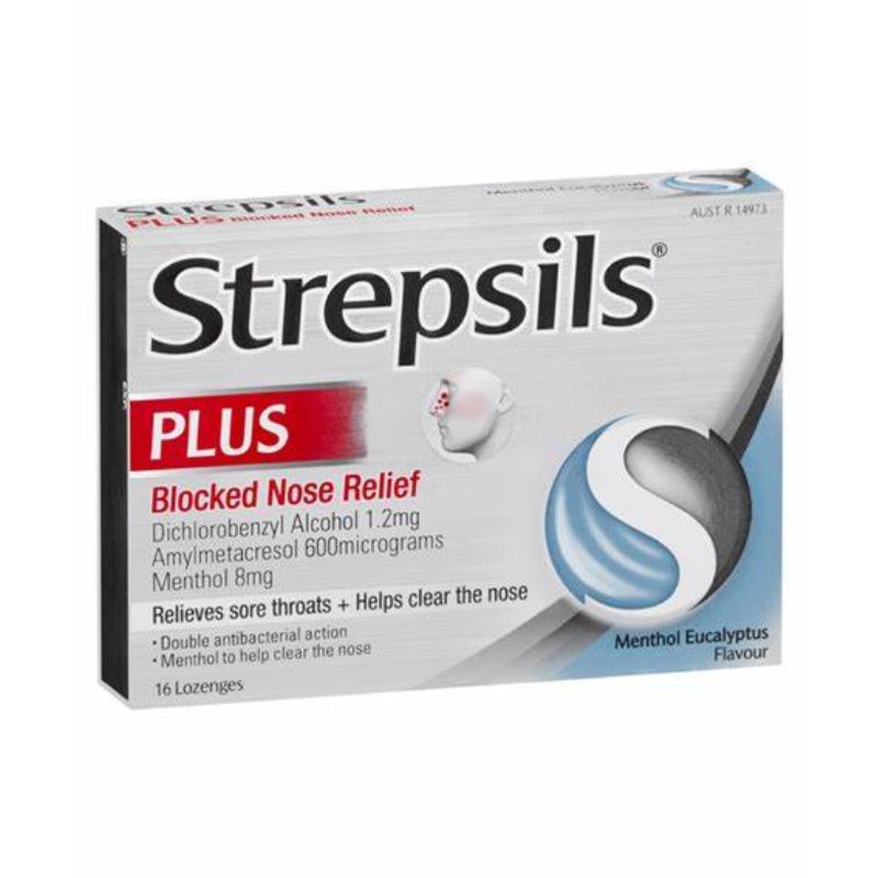 Strepsils Plus Blocked Nose Relief Lozenges 16 - Menthol Eucalyptus ...