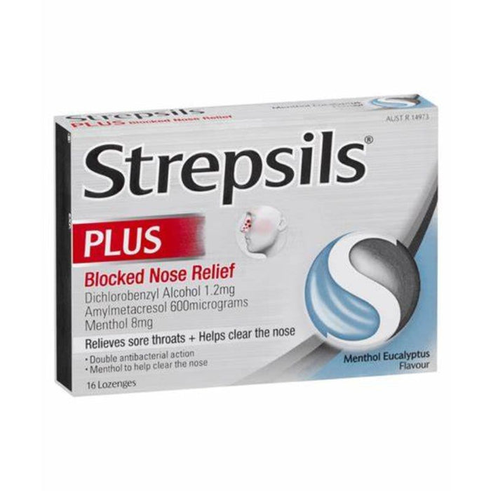 Strepsils Plus Blocked Nose Relief Lozenges 16 - Menthol Eucalyptus