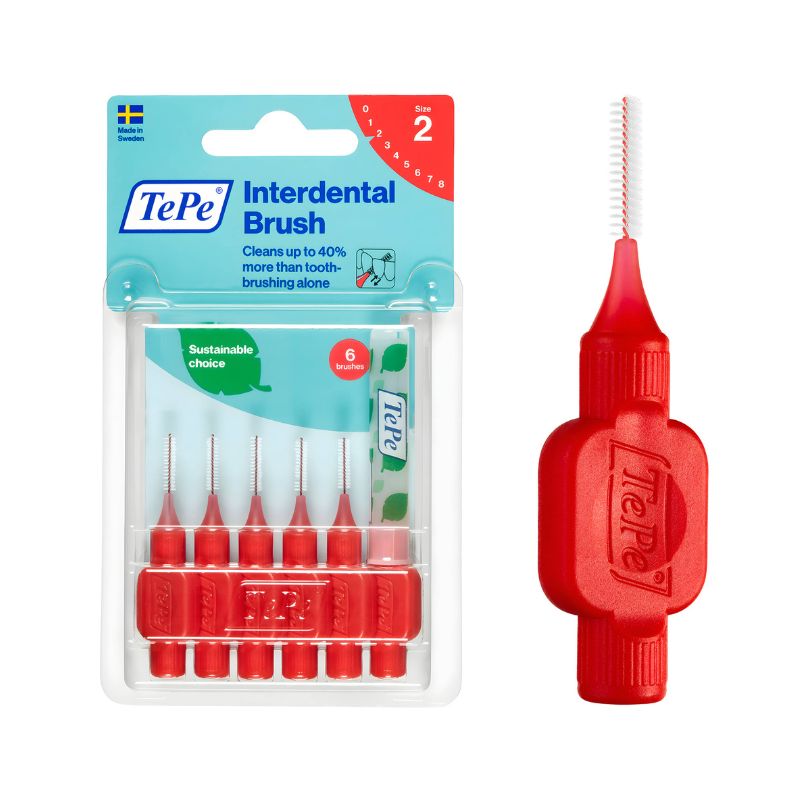 TePe Interdental Brush 0.5mm Size 2 (Red) 6 Pack