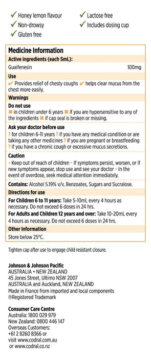 Codral Relief Mucus Cough Liquid Honey Lemon Flavour 150mL