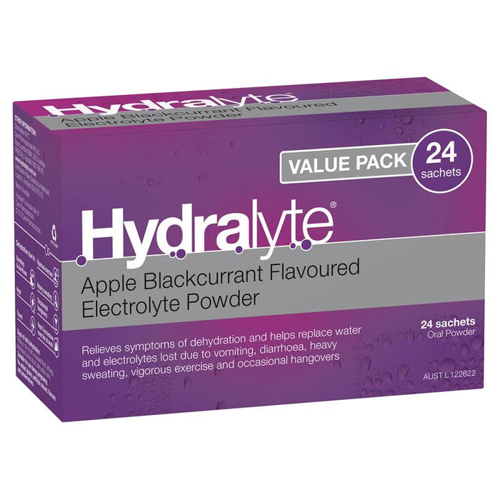 Hydralyte Electrolyte Apple Blackcurrant Sachets Value Pack 4.9g x 24