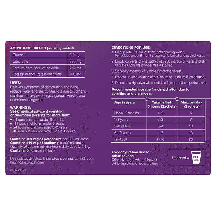 Hydralyte Electrolyte Apple Blackcurrant Sachets Value Pack 4.9g x 24