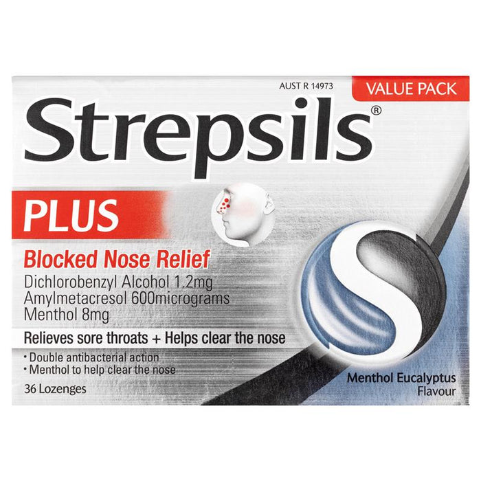 Strepsils Plus Blocked Nose Relief Lozenges 36 - Menthol Eucalyptus