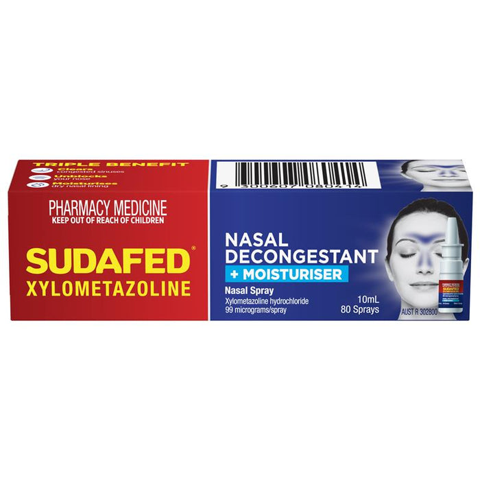 Sudafed Xylometazoline Nasal Decongestant + Moisturiser Spray 10ml