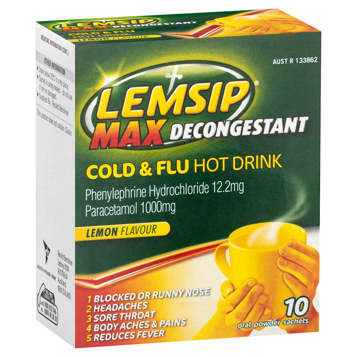 Lemsip Max Decongestant Cold & Flu Hot Drink Sachets 10 - Lemon