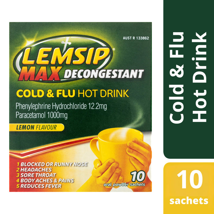 Lemsip Max Decongestant Cold & Flu Hot Drink Sachets 10 - Lemon