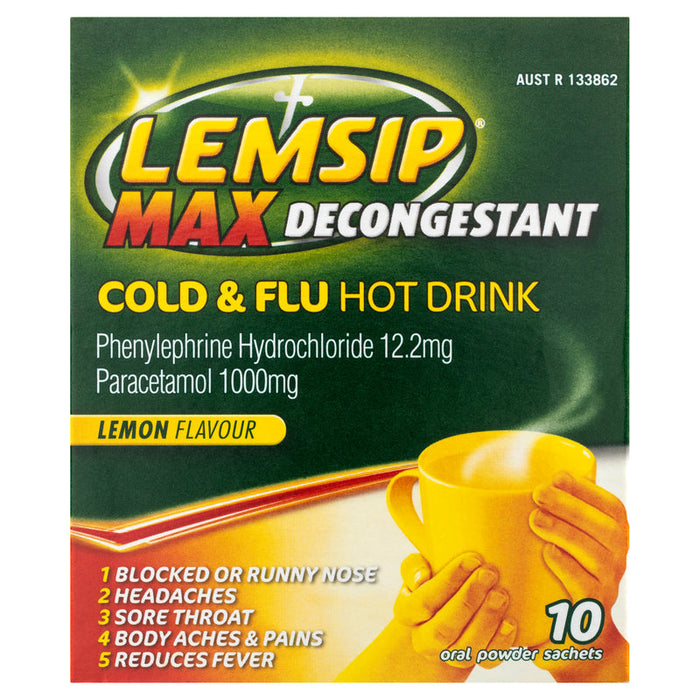 Lemsip Max Decongestant Cold & Flu Hot Drink Sachets 10 - Lemon