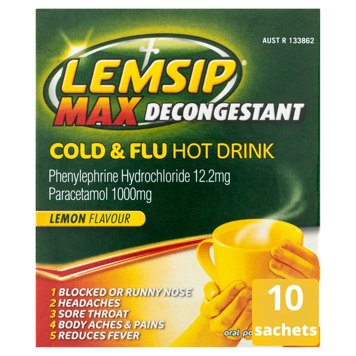 Lemsip Max Decongestant Cold & Flu Hot Drink Sachets 10 - Lemon