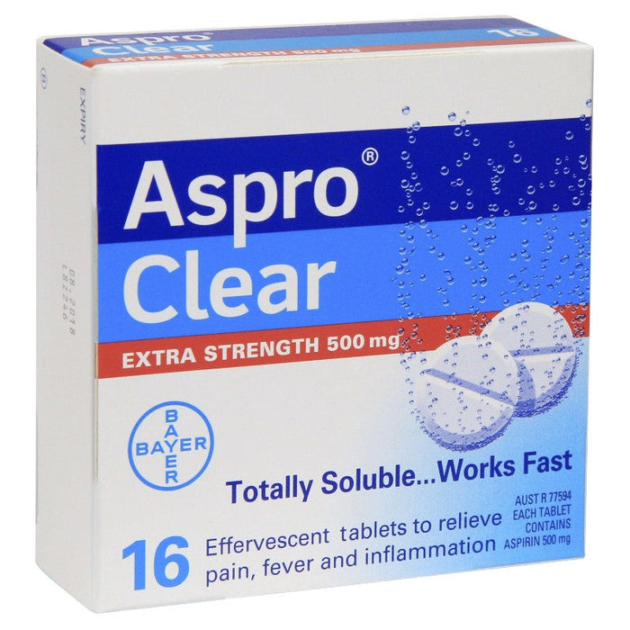 Aspro Clear Extra Strength Aspirin 500mg Effervescent Tablets 16