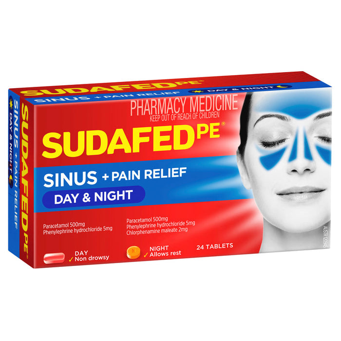 Sudafed PE Sinus + Pain Relief Day & Night Tablets 24