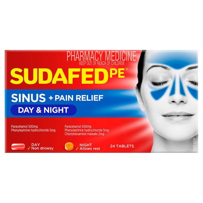 Sudafed PE Sinus + Pain Relief Day & Night Tablets 24