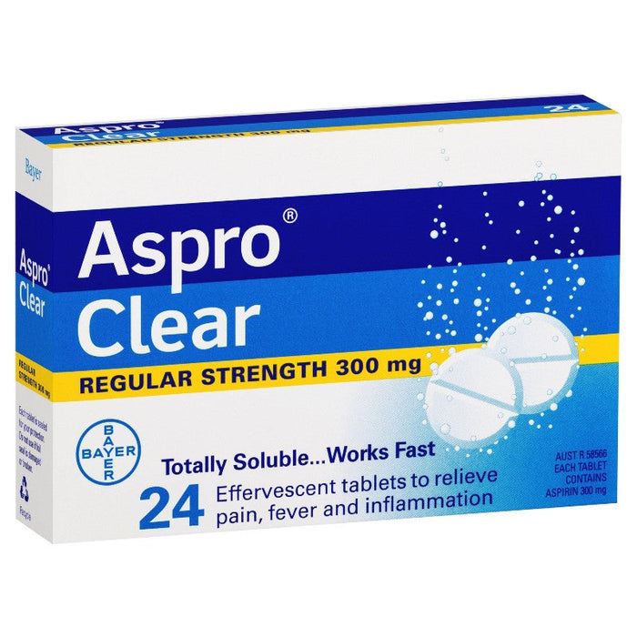 Aspro Clear Aspirin 300mg Effervescent Regular Strength Tablets 24