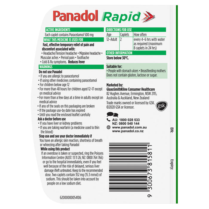 Panadol Rapid Caplets 10 HandiPack