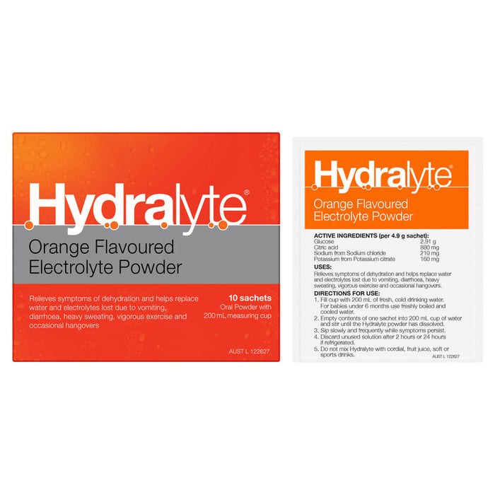 Hydralyte Electrolyte Powder Orange Sachets 10 x 5g