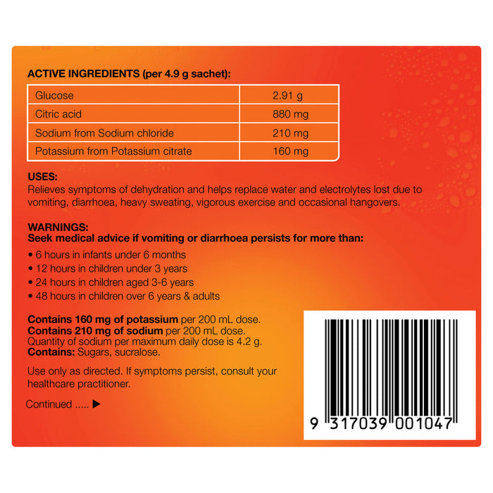 Hydralyte Electrolyte Powder Orange Sachets 10 x 5g