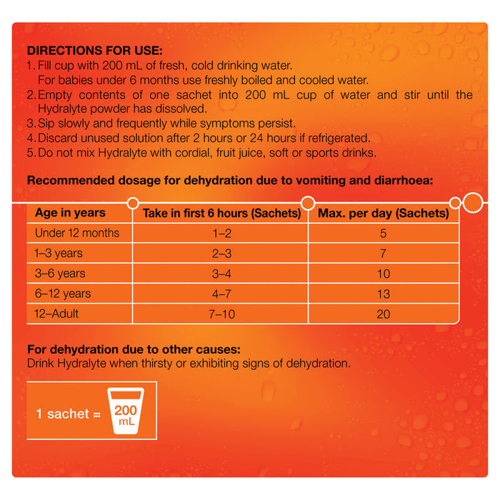 Hydralyte Electrolyte Powder Orange Sachets 10 x 5g