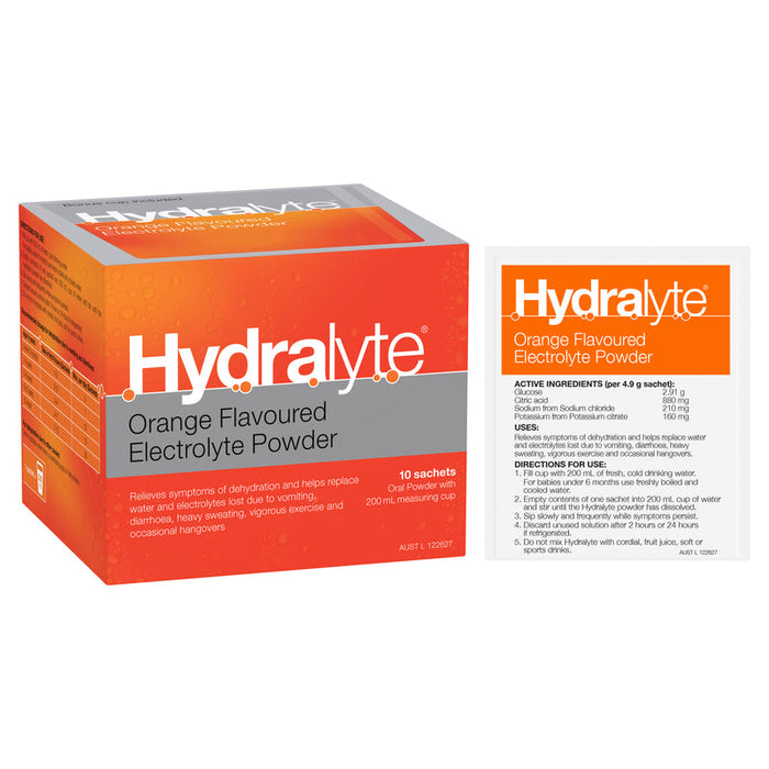 Hydralyte Electrolyte Powder Orange Sachets 10 x 5g