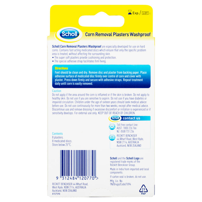 Scholl Corn Removal Plasters (Washproof) 8pk