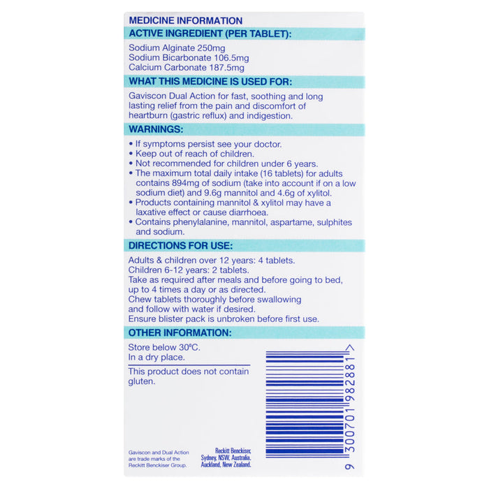 Gaviscon DUAL ACTION Chewable Tablets 16 - Peppermint