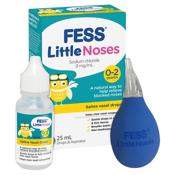 FESS Little Noses Saline Drops 25ml And Nasal Aspirator