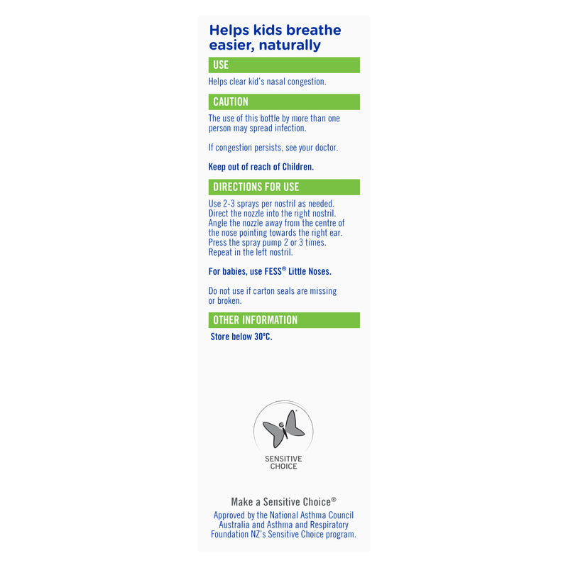 FESS Childrens Saline Nasal Spray for Kids 20ml - 2 to 10 Years