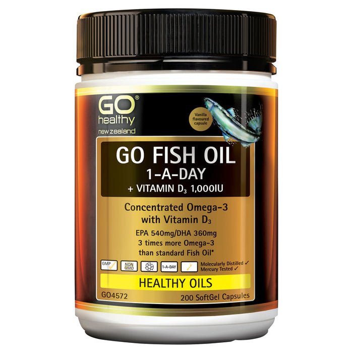 GO Healthy GO Fish Oil 1-A-Day + Vitamin D3 1,000IU Capsules 200