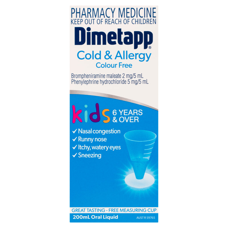 Dimetapp Cold & Allergy Kids Liquid 200ml - Colour Free