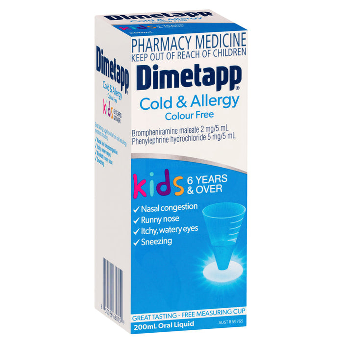 Dimetapp Cold & Allergy Kids Liquid 200ml - Colour Free