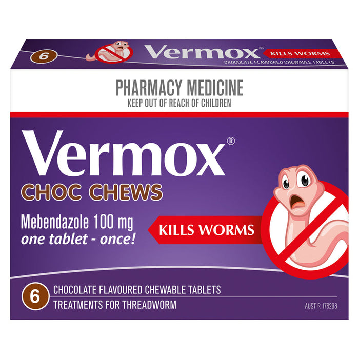 Vermox Choc Chew Tablets 6 - Chocolate Flavoured