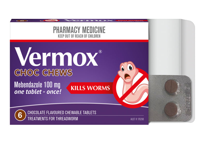 Vermox Choc Chew Tablets 6 - Chocolate Flavoured