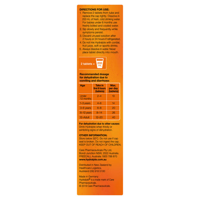 Hydralyte Effervescent Electrolyte Orange Tablets 20