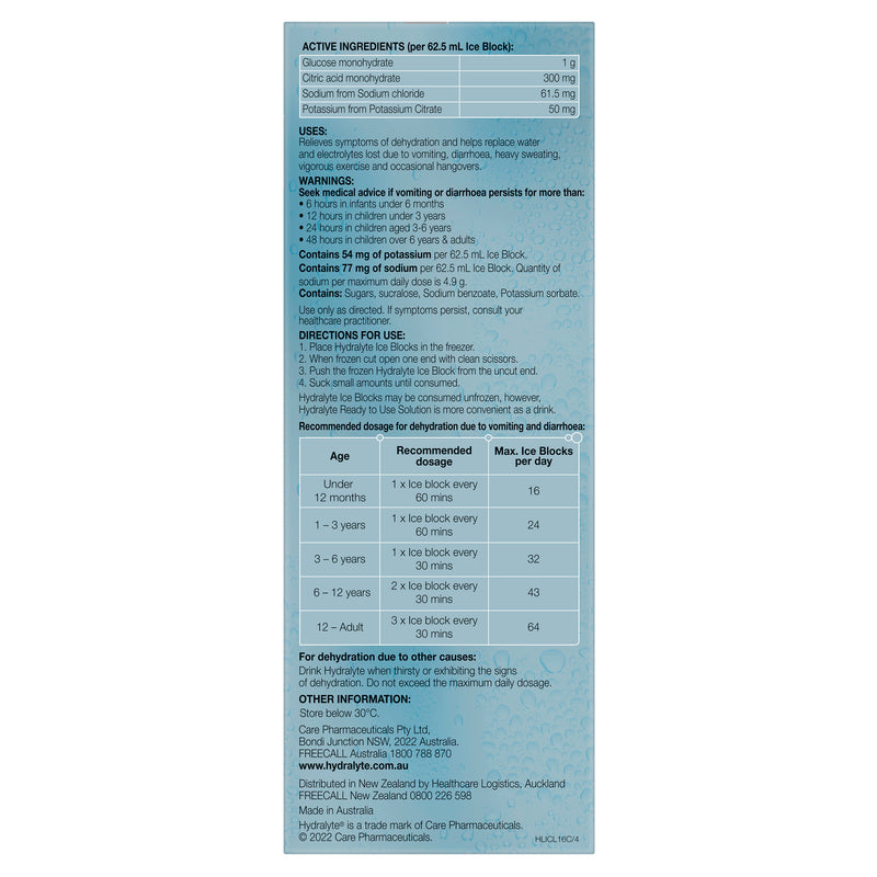 Hydralyte Ice Block Lemonade 16pk