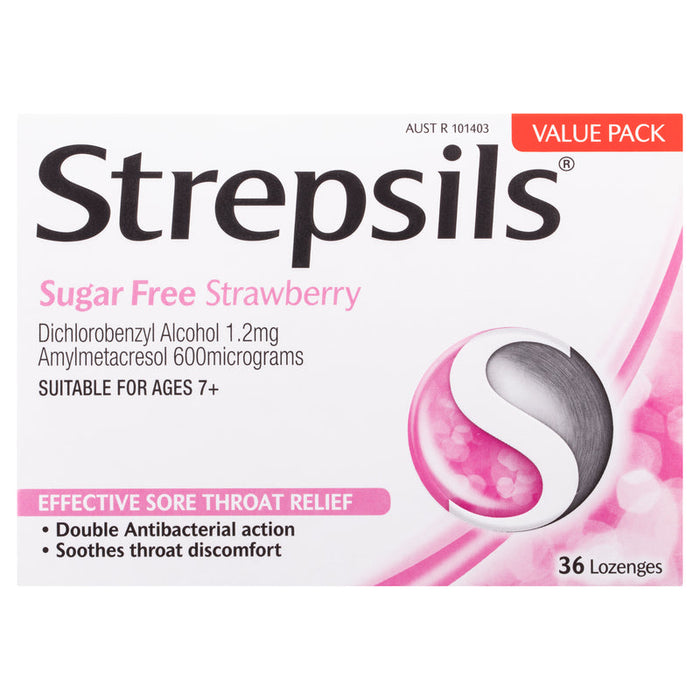 Strepsils Sugar Free Strawberry Sore Throat Lozenges 36