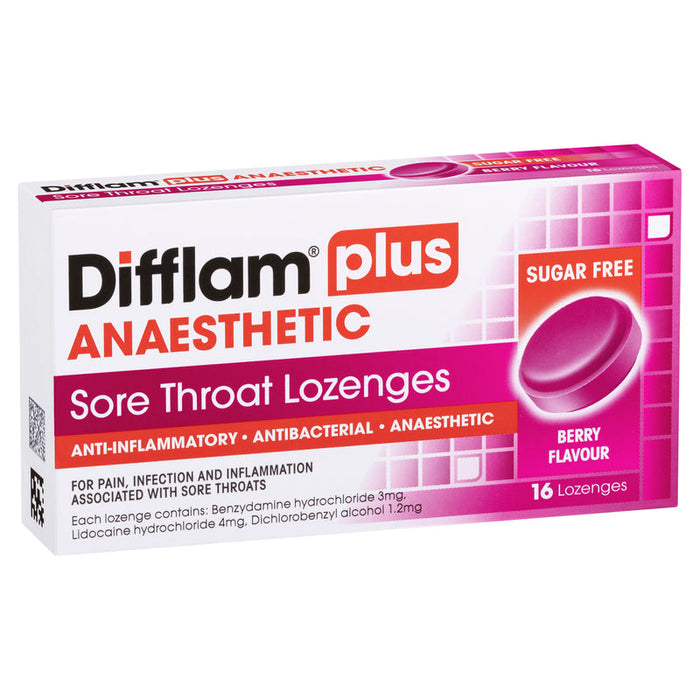 Difflam PLUS ANAESTHETIC + Antibacterial + Anti-Inflammatory Lozenges 16 - Wild Berry