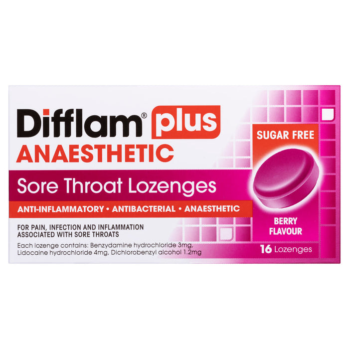 Difflam PLUS ANAESTHETIC + Antibacterial + Anti-Inflammatory Lozenges 16 - Wild Berry