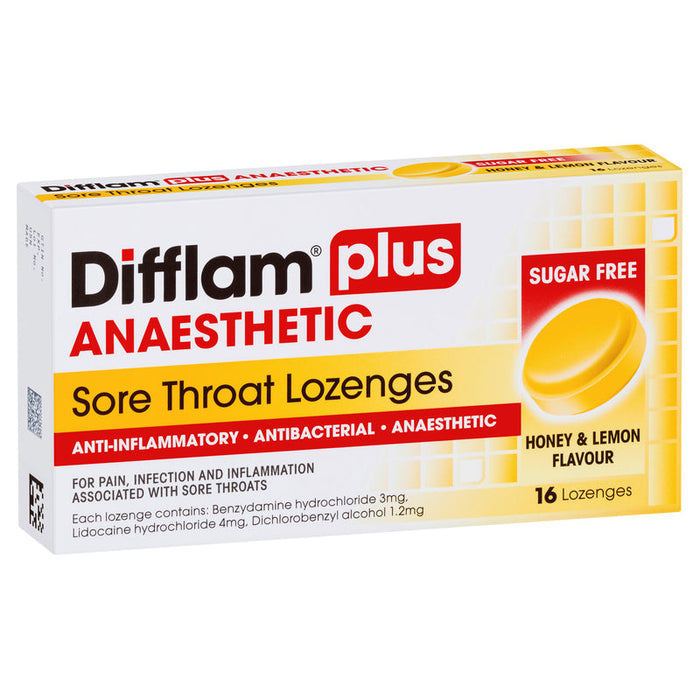 Difflam PLUS ANAESTHETIC Sore Throat Lozenges - Honey & Lemon 16