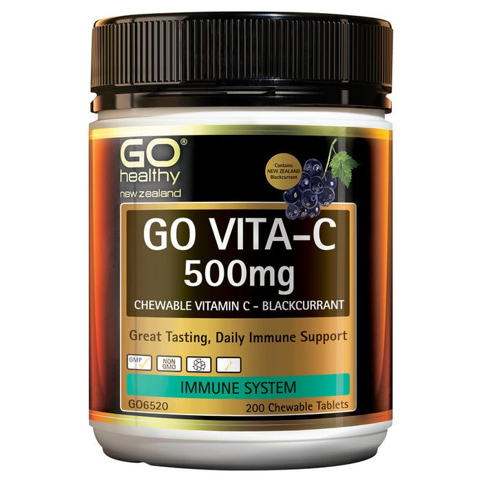 GO Healthy GO Vita-C 500mg Blackcurrant Chewable Tablets 200