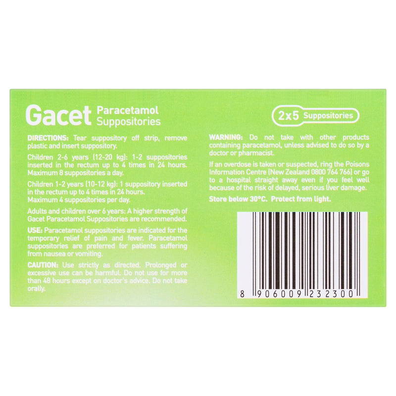 Gacet Paracetamol 125mg Suppositories 10 Pack