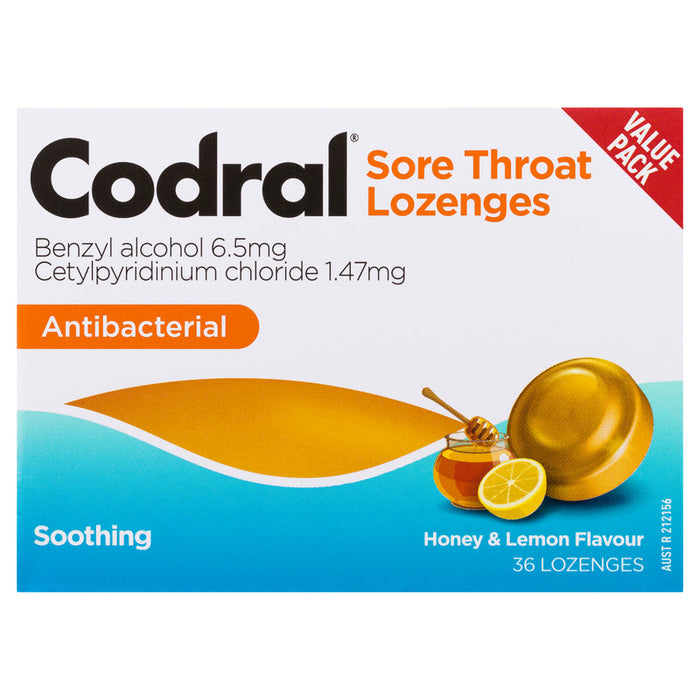 Codral Sore Throat Lozenges Antibacterial 36 - Honey & Lemon